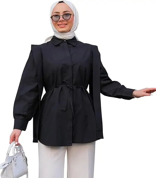 Women's Shirt Long Sleeve Buttoned V Detail Casual Shirt with Waist Ties Shirt Fashion for Ladies image 1