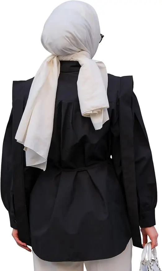 Women's Shirt Long Sleeve Buttoned V Detail Casual Shirt with Waist Ties Shirt Fashion for Ladies image 2