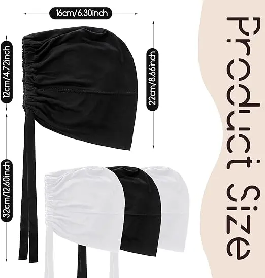 JenPen 4 Pcs Hijab Scarves for Women Hijab Undercap with Tie Adjustable Islamic Muslim Undercap (Black and White) image 3