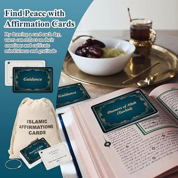 30 Pcs Islamic Affirmations Cards with Drawstring Bag Ramadan Gifts Islamic Eid Decorations Muslim Gifts 3.35×2.13 Inch Arabic Flash Cards for Women 30 Daily Reminders Umrah Dua Prayer Learn Arabic image 5