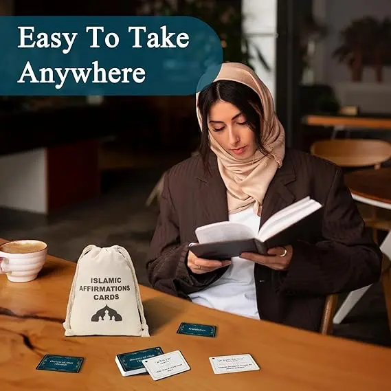 30 Pcs Islamic Affirmations Cards with Drawstring Bag Ramadan Gifts Islamic Eid Decorations Muslim Gifts 3.35×2.13 Inch Arabic Flash Cards for Women 30 Daily Reminders Umrah Dua Prayer Learn Arabic image 6