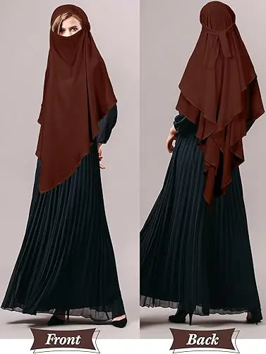 Geyoga Women's Muslim Prayer Hijab 2 Layers Islamic Hijab Cover Soft Lightweight Breathable Hijab Long Scarf image 2