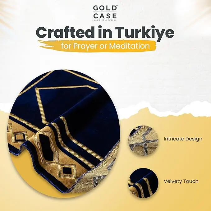 Home Collection Islamic Prayer Mat - Islam Praying Rug for Muslim Women & Men - Soft Turkish Salah Mats Eid & Ramadan Gifts - Pray Bead (Tesbih) Included - Made in Turkiye - Navy Blue image 5