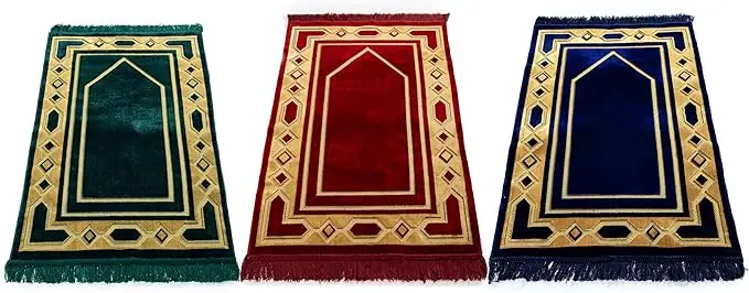 Home Collection Islamic Prayer Mat - Islam Praying Rug for Muslim Women & Men - Soft Turkish Salah Mats Eid & Ramadan Gifts - Pray Bead (Tesbih) Included - Made in Turkiye - Navy Blue image 7