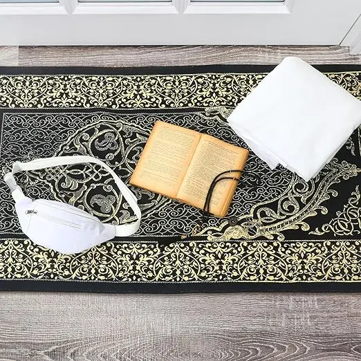 15 Pcs Ahram Ihram for umrah men Clothing Hajj essentials Include 43 x 83 inch Islamic Clothing Towel Muslim Prayer Rug Mat Ihram Belt Waist Pack Prayer Bead Necklace Compass Pins image 4