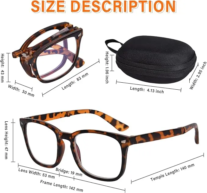 OPTOFENDY Folding Reading Glasses for Women Men, Portable Blue Light Blocking Glasses Readers with Zipper Case image 5