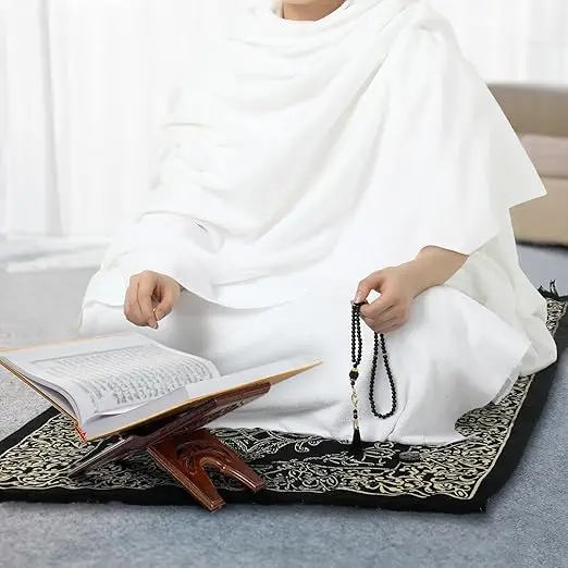 15 Pcs Ahram Ihram for umrah men Clothing Hajj essentials Include 43 x 83 inch Islamic Clothing Towel Muslim Prayer Rug Mat Ihram Belt Waist Pack Prayer Bead Necklace Compass Pins image 6
