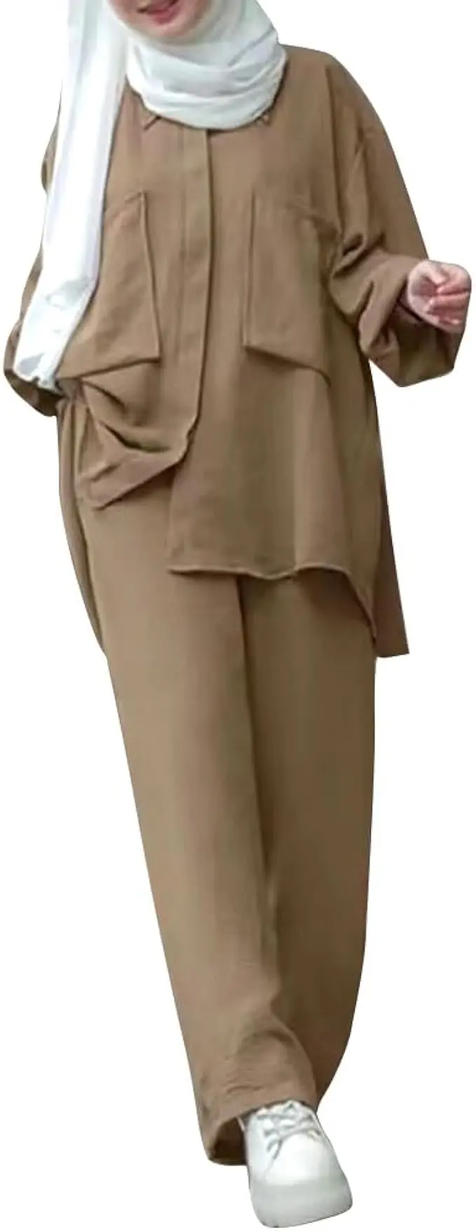 ODIZLI Muslim Long Sleeve Blouse Wide Leg Pants Suits Autumn Solid Abaya Women Matching Sets 2PCS Tracksuits Turkey Kaftan image 1