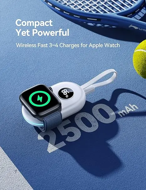 JOYROOM Portable Charger for Apple Watch 10, 2500mAh Fast Charging iWatch Charger KeyChain USB C Cable, Magnetic Wireless Travel Power Bank for Apple Watch Series 9/8/7/6/SE/5/4/3/2/Nike/Ultra/Ultra 2 image 2