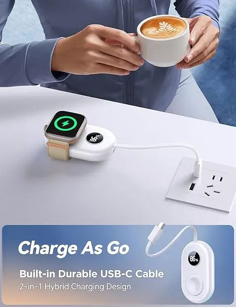 JOYROOM Portable Charger for Apple Watch 10, 2500mAh Fast Charging iWatch Charger KeyChain USB C Cable, Magnetic Wireless Travel Power Bank for Apple Watch Series 9/8/7/6/SE/5/4/3/2/Nike/Ultra/Ultra 2 image 3