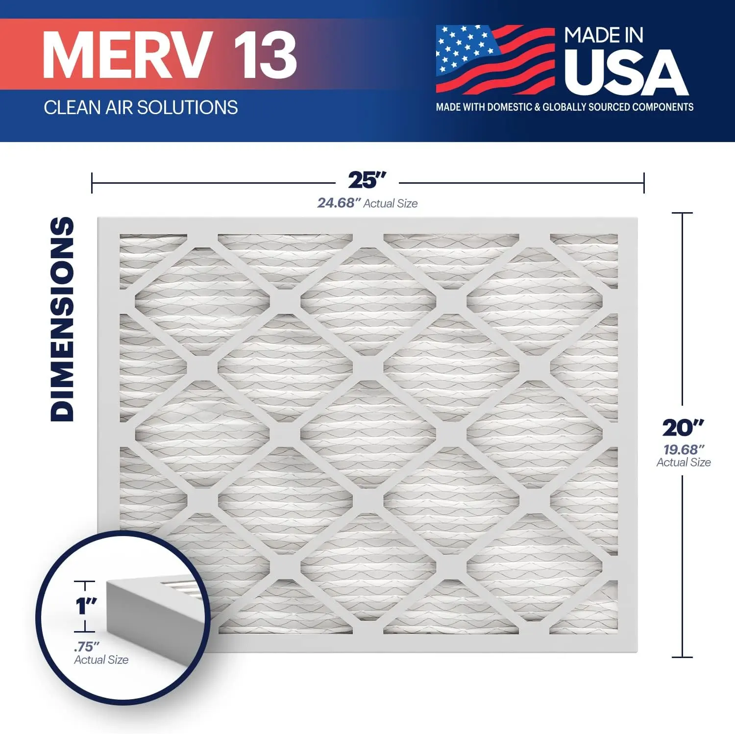 BNX TruFilter 20x25x1 Air Filter MERV 13 (6-Pack) - MADE IN USA - Electrostatic Pleated Air Conditioner HVAC AC Furnace Filters for Allergies, Pollen, Mold, Bacteria, Smoke, Allergen, MPR 1900 FPR 10 image 2