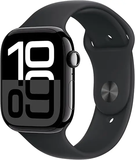 Apple Watch Series 10 [GPS 46mm case] Smartwatch with Jet Black Aluminium Case with Black Sport Band - M/L. Fitness Tracker, ECG App, Always-On Retina Display, Water Resistant image 1
