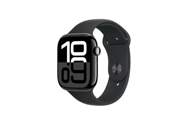 Apple Watch Series 10 [GPS 46mm case] Smartwatch with Jet Black Aluminium Case with Black Sport Band - M/L. Fitness Tracker, ECG App, Always-On Retina Display, Water Resistant image