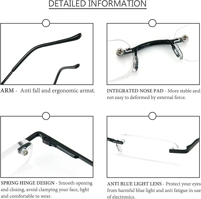 DXYXYO Mini Rimless Reading Glasses for Women Men, 2 Pack Slim Pocket Compact Metal Readers with Small Portable Case image 5