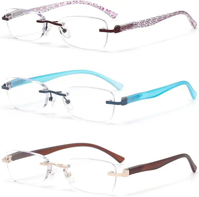 HIGHLIKE Rimless Reading Glasses, Spring Hinge Readers, Diamond Cut Edge Design Blue Light Glasses image 1