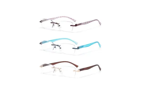 HIGHLIKE Rimless Reading Glasses, Spring Hinge Readers, Diamond Cut Edge Design Blue Light Glasses image