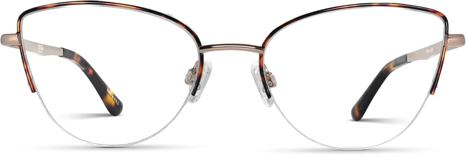 Tortoise Shell Metal Rimmed Cat Eye Reading Glasses for Women with Sturdy Made - Spring Hinges Half Frame Eyeglasses - Wire Rim Readers for Women - For all Face Shapes Women's Readers - Cheaters 2.0 image 1