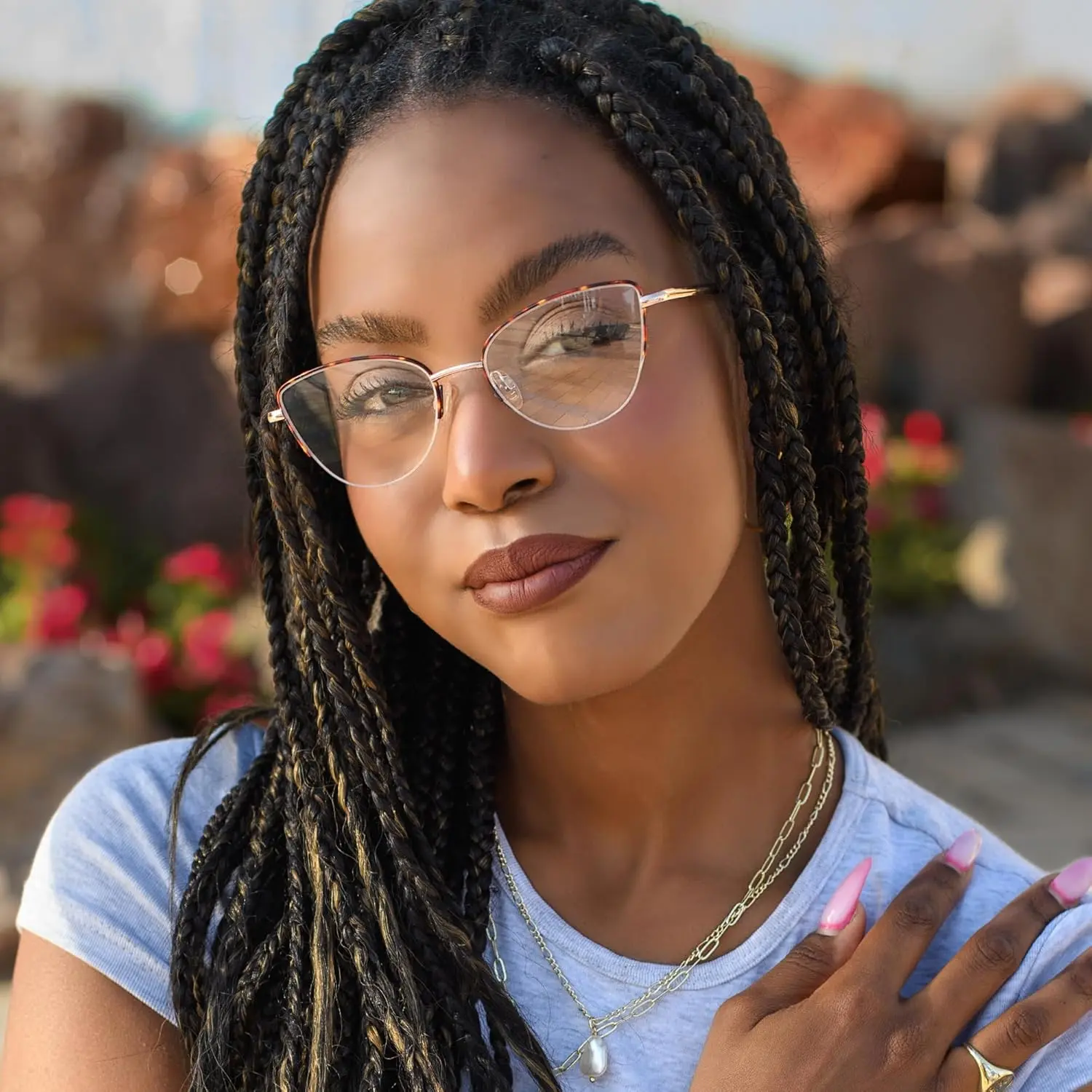 Tortoise Shell Metal Rimmed Cat Eye Reading Glasses for Women with Sturdy Made - Spring Hinges Half Frame Eyeglasses - Wire Rim Readers for Women - For all Face Shapes Women's Readers - Cheaters 2.0 image 3