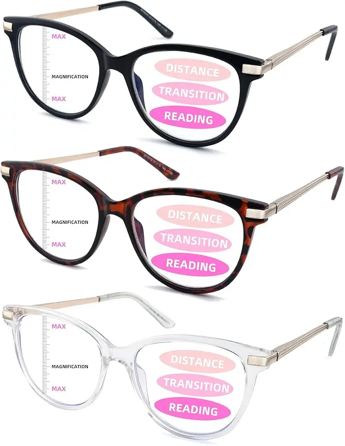 3 Pack Progressive Multifocus Reading Glasses for Women Blue Light Multifocal Transition Readers with Spring Hinge image 2