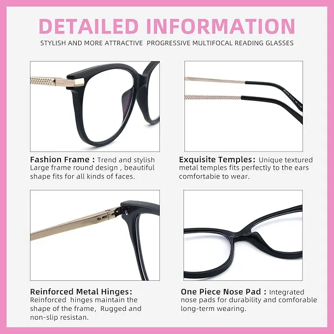 3 Pack Progressive Multifocus Reading Glasses for Women Blue Light Multifocal Transition Readers with Spring Hinge image 5