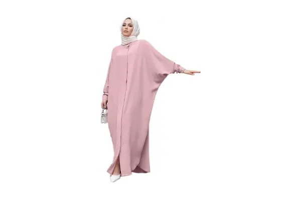 AWIBMK Women Abayas Dubai Kaftan Henley Shirt Prayer Maxi Dress Muslim Batwing Sleeve Ramadan Islamic Clothes image