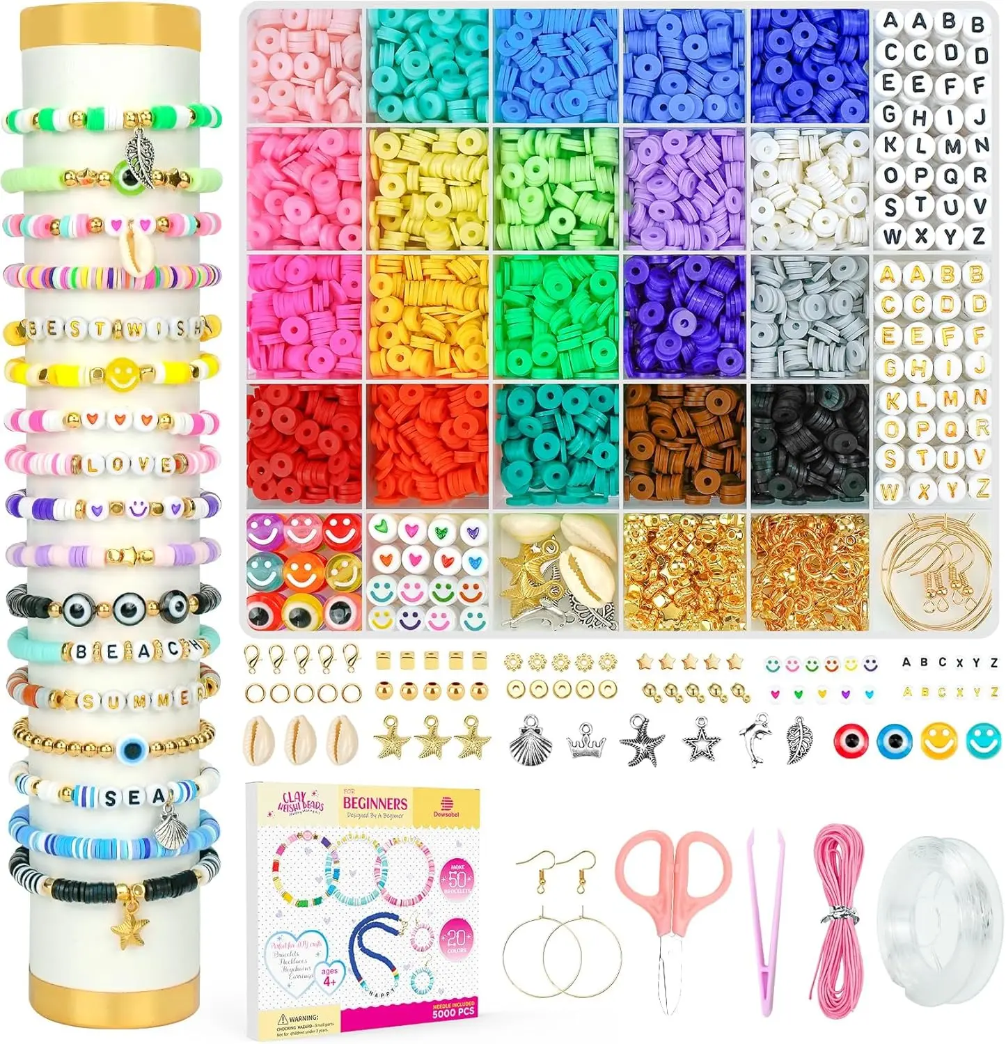 Dowsabel Clay Beads Bracelet Making Kit for Beginner, 5000 Pcs Preppy Polymer Clay Beads with Charms Kit for Jewelry Making, DIY Arts and Crafts Birthday Gifts Toys for Kids Age 6-13 image 1