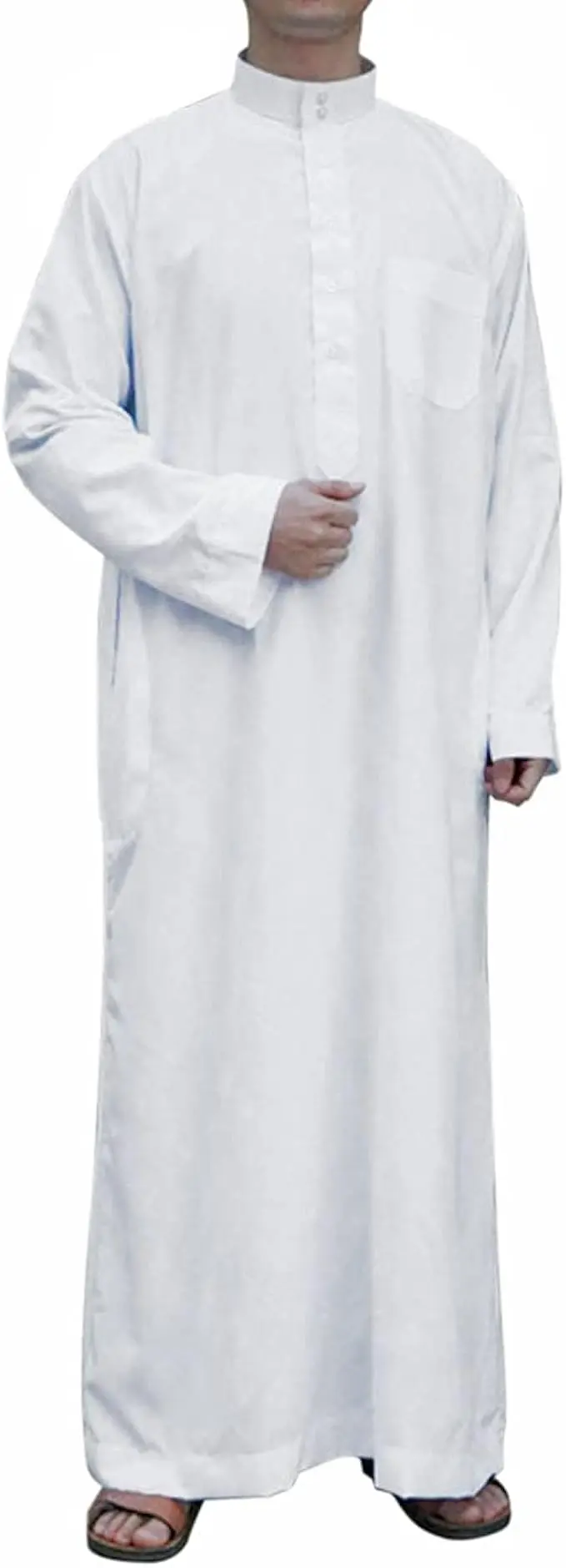 Men's Saudi Arabic Thobe Jubba Dishdasha Long Sleeve Robe Ramadan Muslim Dress Middle East Islamic Clothing image 1