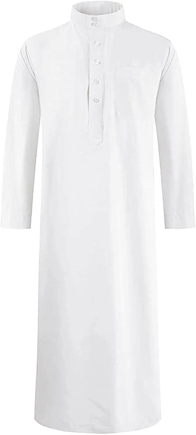 Men's Saudi Arabic Thobe Jubba Dishdasha Long Sleeve Robe Ramadan Muslim Dress Middle East Islamic Clothing image 2