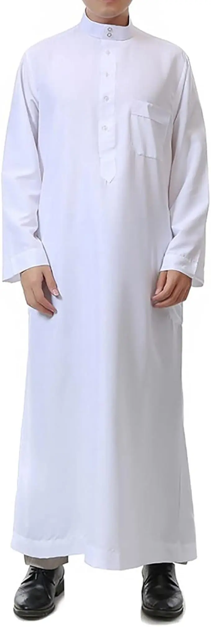 Men's Saudi Arabic Thobe Jubba Dishdasha Long Sleeve Robe Ramadan Muslim Dress Middle East Islamic Clothing image 3
