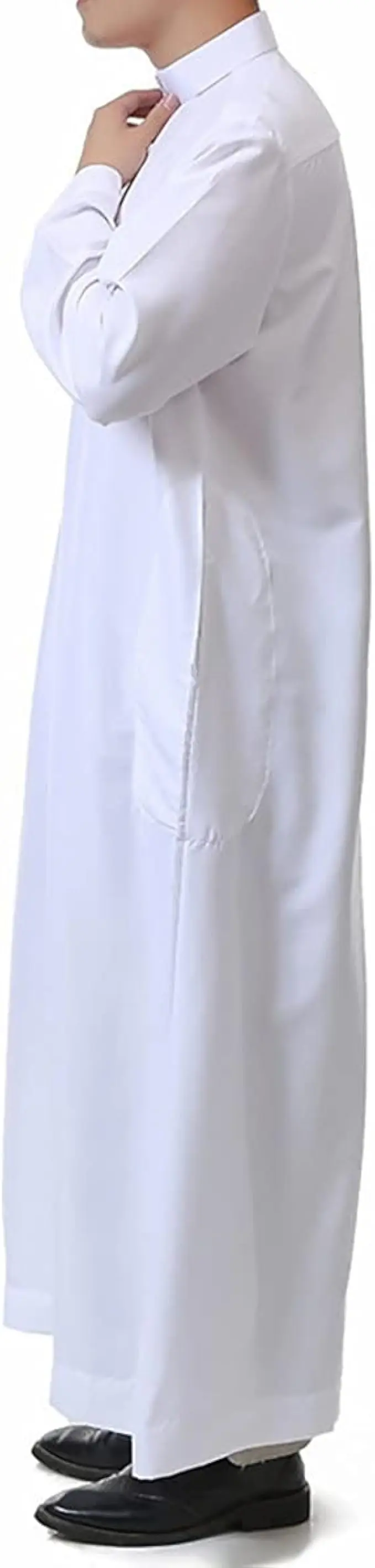 Men's Saudi Arabic Thobe Jubba Dishdasha Long Sleeve Robe Ramadan Muslim Dress Middle East Islamic Clothing image 4