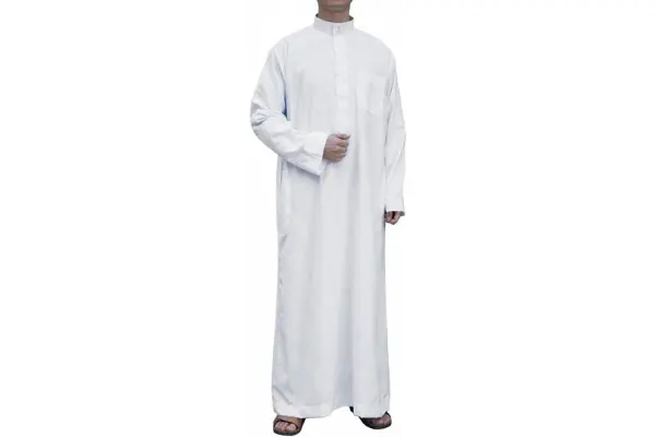 Men's Saudi Arabic Thobe Jubba Dishdasha Long Sleeve Robe Ramadan Muslim Dress Middle East Islamic Clothing image