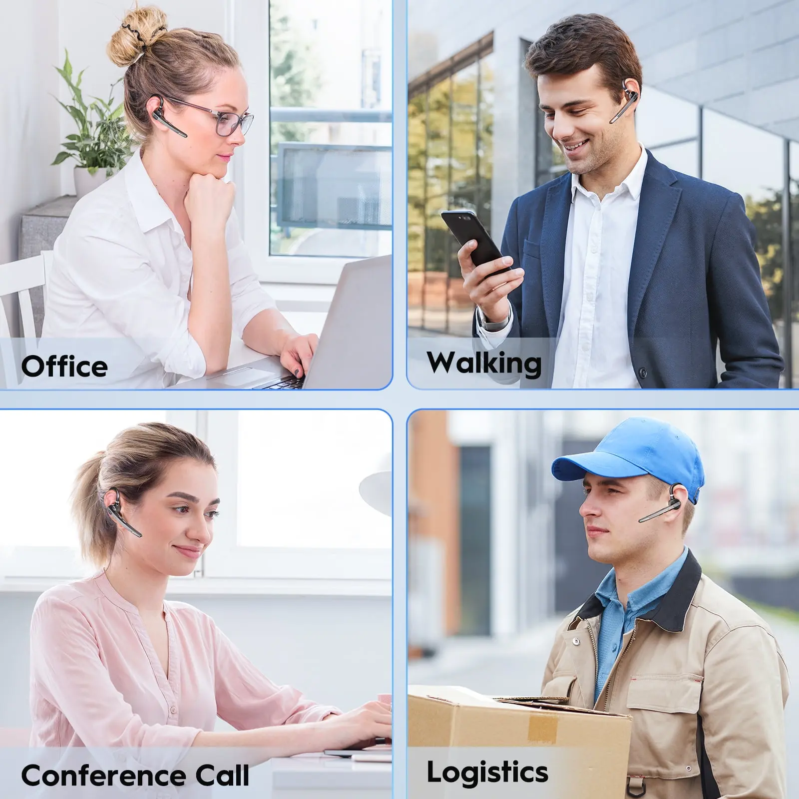 New Bee Bluetooth Headphones,V5.1 Wireless Bluetooth Earpiece, 72H Talk Time, 500mAh Charging Case, ENC Dual Mic, Dual Device Connect, Ear Hook Design, USB-C/Wireless Charging, for Work/Driving/Calls image 8