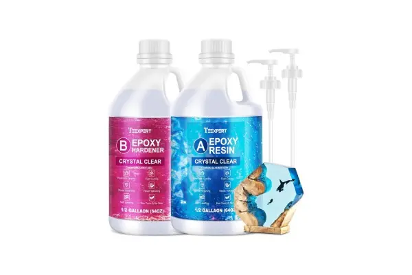 Teexpert Crystal Clear Epoxy Resin Kit 1 Gallon Self-Leveling Coating and Casting Resin, High-Gloss & Bubbles Free Resin and Hardener Kit for DIY Art, Jewelry, Table Top, Molds, Wood 1:1 Ratio image