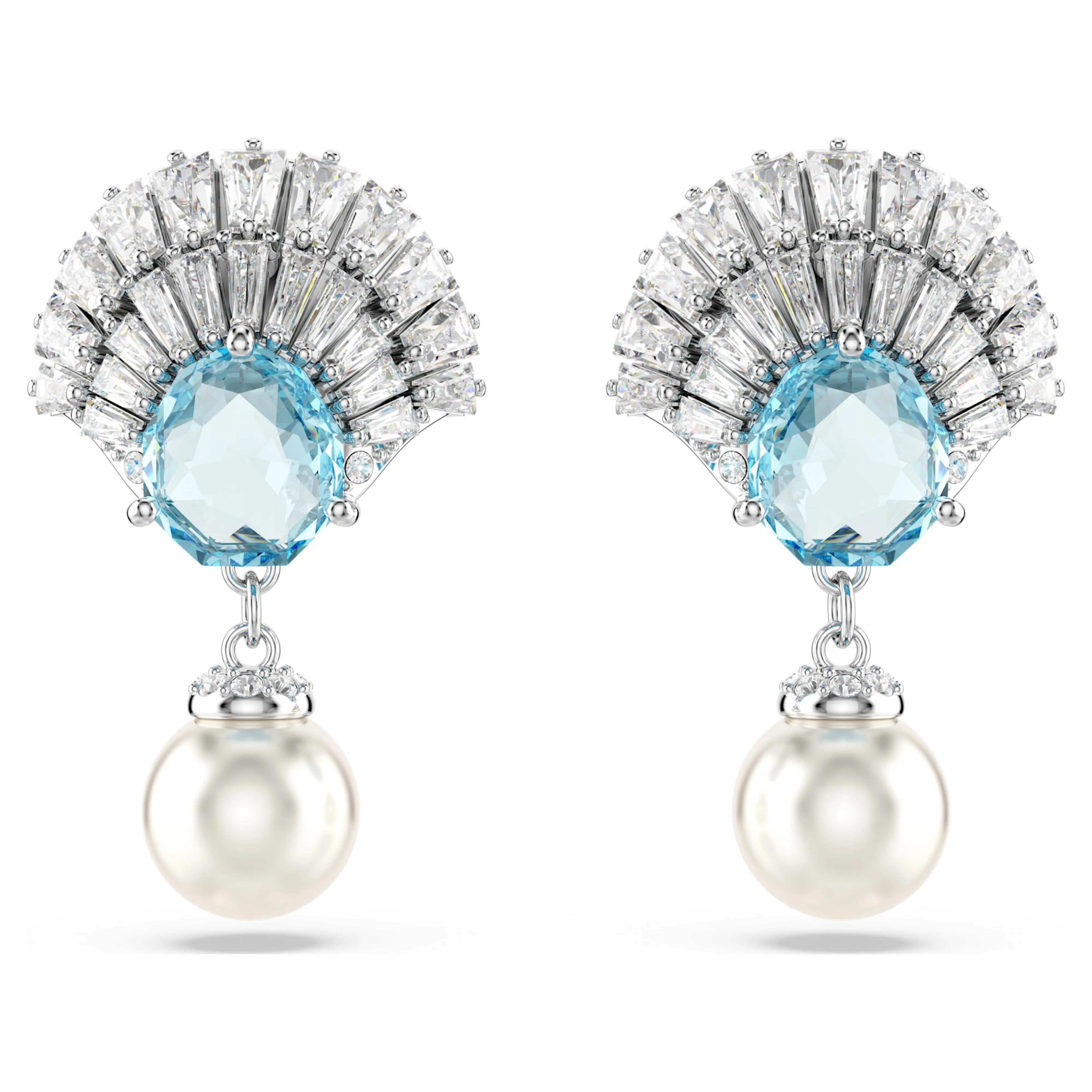 Idyllia drop earrings Crystal pearl, Shell, Blue, Rhodium plated image 1