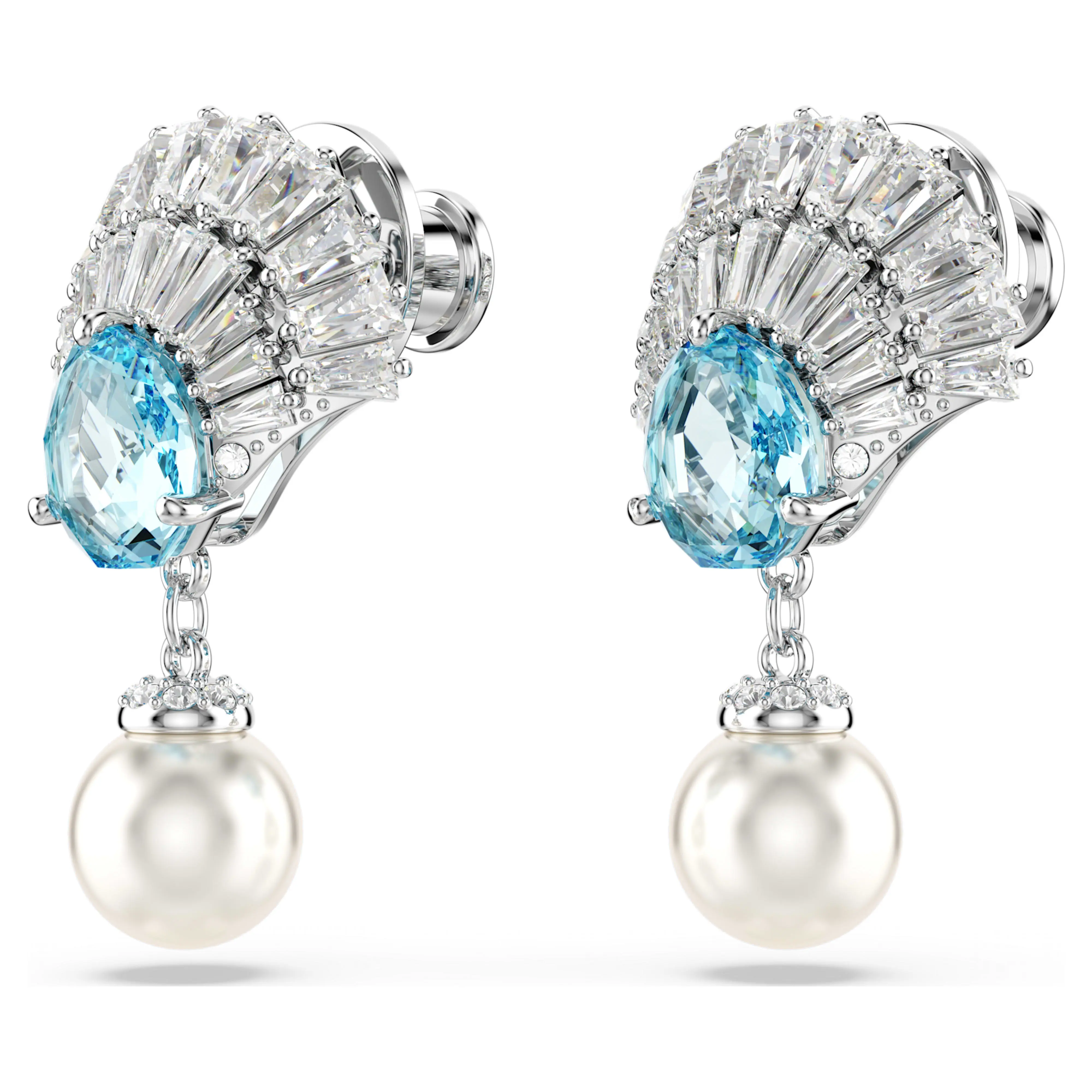 Idyllia drop earrings Crystal pearl, Shell, Blue, Rhodium plated image 2