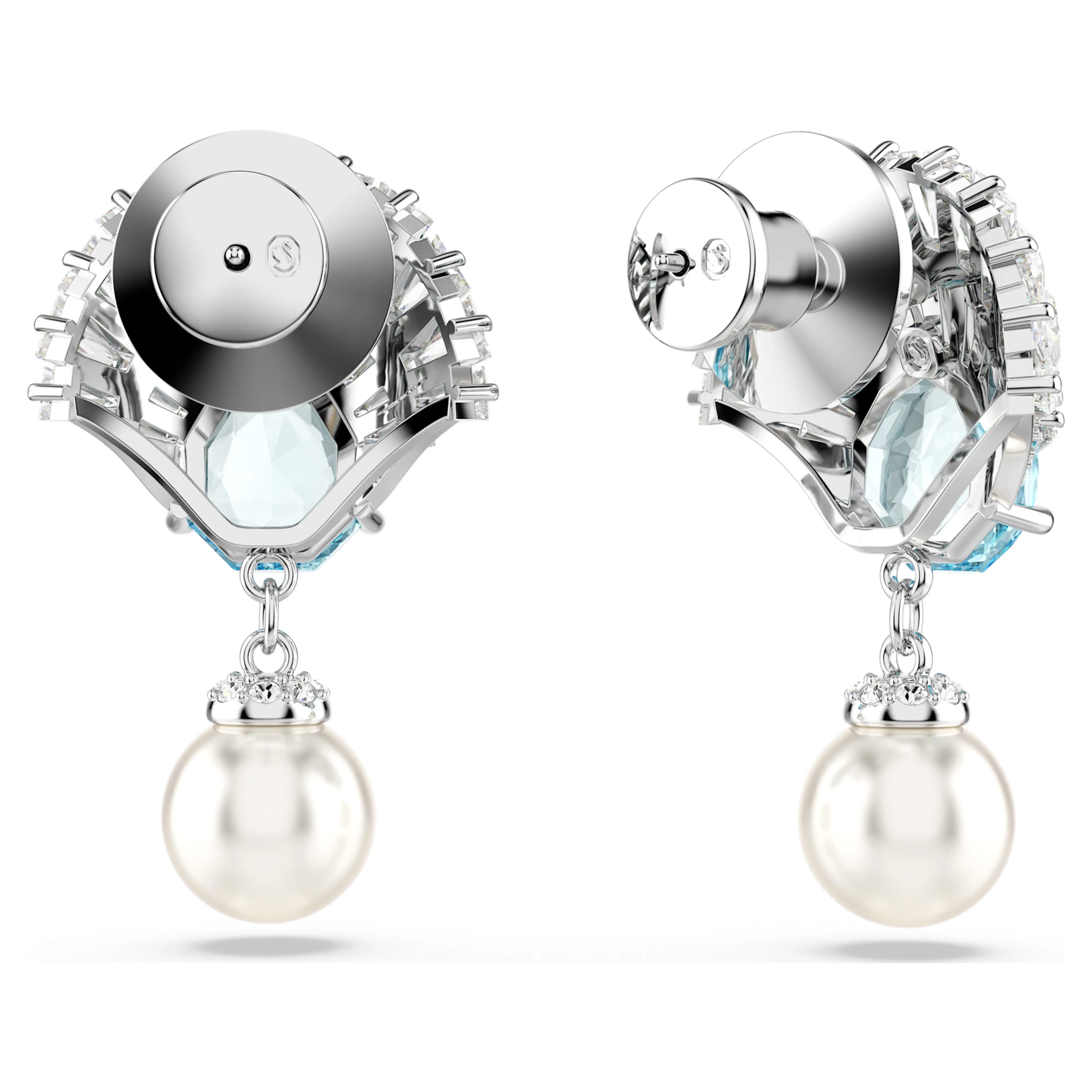 Idyllia drop earrings Crystal pearl, Shell, Blue, Rhodium plated image 3