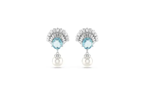 Idyllia drop earrings Crystal pearl, Shell, Blue, Rhodium plated image