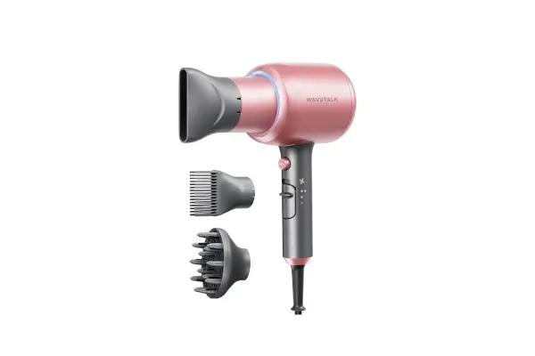 Wavytalk Hair Dryer, Blown Away Ionic Hair Dryer for Curly Hair with Diffuser, 1875W Fast Drying Blow Dryer with Ceramic Technology, 3 Attachments for All Hair Types, Light and Quiet, Rose Gold image