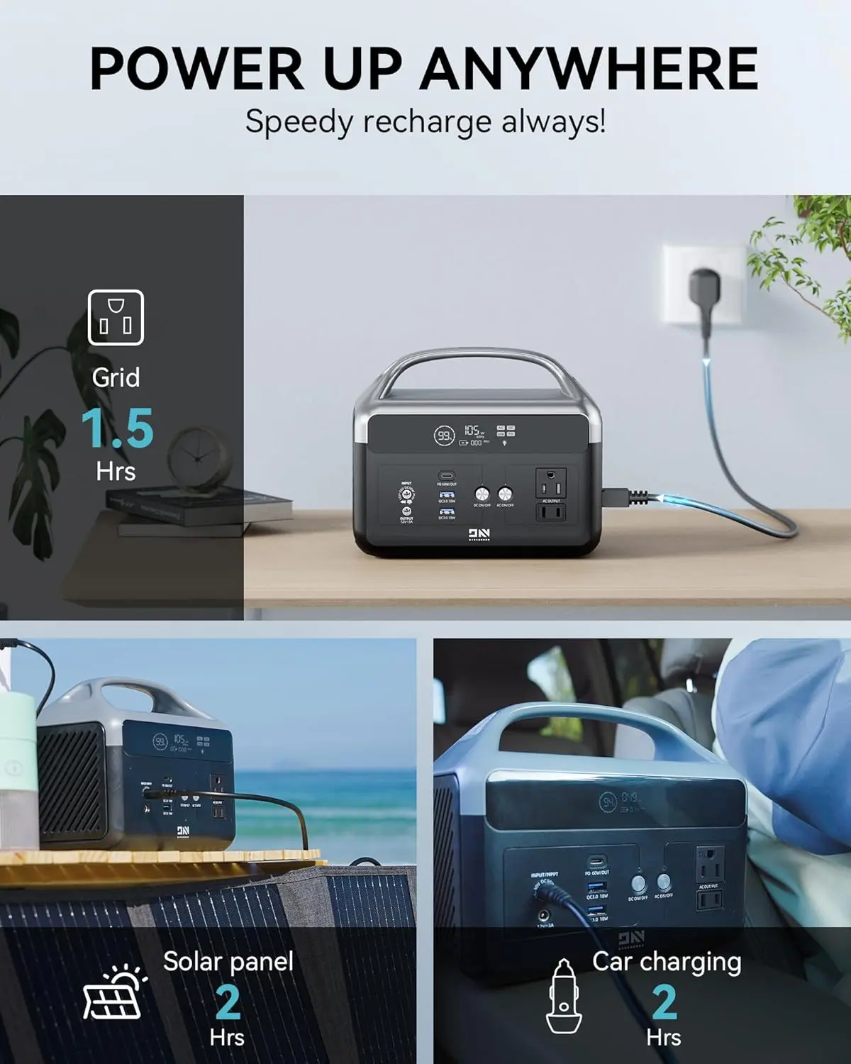 Portable Power Station 56000mAh, 179.2Wh LiFePO4 Battery Backup w/ 2 300W (Peak 600W) AC Outlets, 1.5hrs Fast Charging, Power Bank for Hurricane Emergency/Outdoor Camping/RVs/Home Use image 3