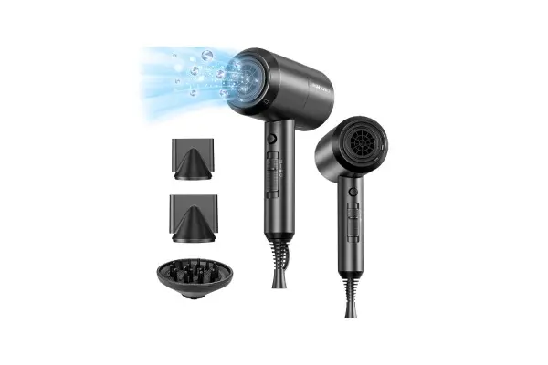 SHRATE Lightweight Ionic Hair Dryer with Diffuser - Powerful 1800W Blow Dryer for Fast Drying - Professional Low Noise Mini Hair Dryer for Travel, Gifts, Hair Styling (Black) image
