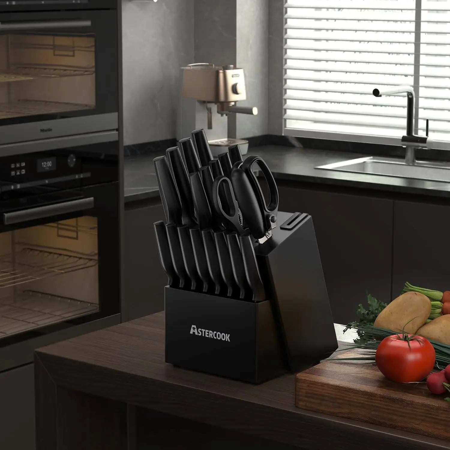 Knife Set, Astercook 21 Pieces Knife Sets for Kitchen with Block, Dishwasher Safe Kitchen Knife Set with Built-in Sharpener, German Stainless Steel Black Knife Block Set image 5