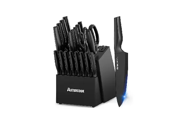 Knife Set, Astercook 21 Pieces Knife Sets for Kitchen with Block, Dishwasher Safe Kitchen Knife Set with Built-in Sharpener, German Stainless Steel Black Knife Block Set image