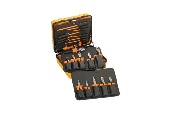 Klein Tools 33527 General Purpose Insulated Tool Kit, 1000-Volt Rated, Comes in Custom 3-Pallet Lockable Case, 22-Piece image