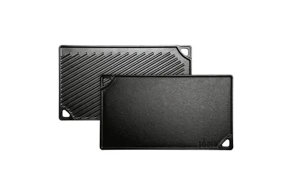 Lodge Reversible Cast Iron Grill/Griddle – 9.5 x 16.75 Inch Pre-Seasoned Cooking Surface – Flat & Ribbed Sides – Use on Stove, Grill, or Campfire – Made in the USA – Heavy-Duty, Black image