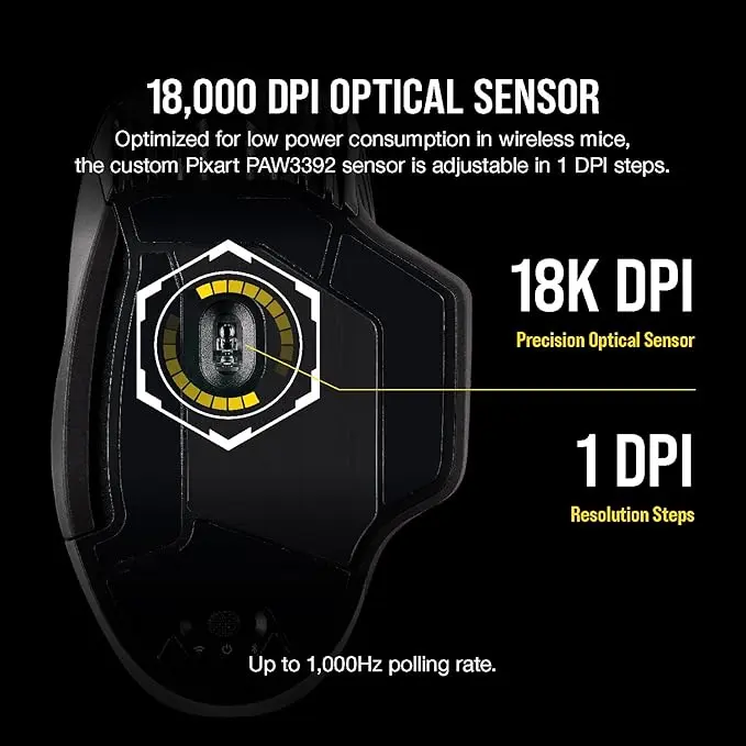 Corsair Dark Core RGB Pro SE, FPS/MOBA Gaming Mouse with SLIPSTREAM Technology, Black, Backlit RGB LED, 18000 DPI, Optical, Qi wireless charging certified image 4