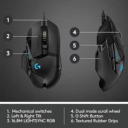 Logitech G502 HERO High Performance Wired Gaming Mouse, HERO 25K Sensor, 25,600 DPI, RGB, Adjustable Weights, 11 Programmable Buttons, On-Board Memory, PC / Mac image 5
