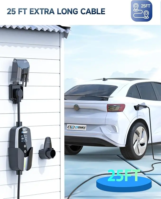 Level 2 EV Charger - Portable 32A EV Chargers NEMA 14-50 with 25ft Cable, Adjustable Current/Delay Charging for Electric Car Charger image 2