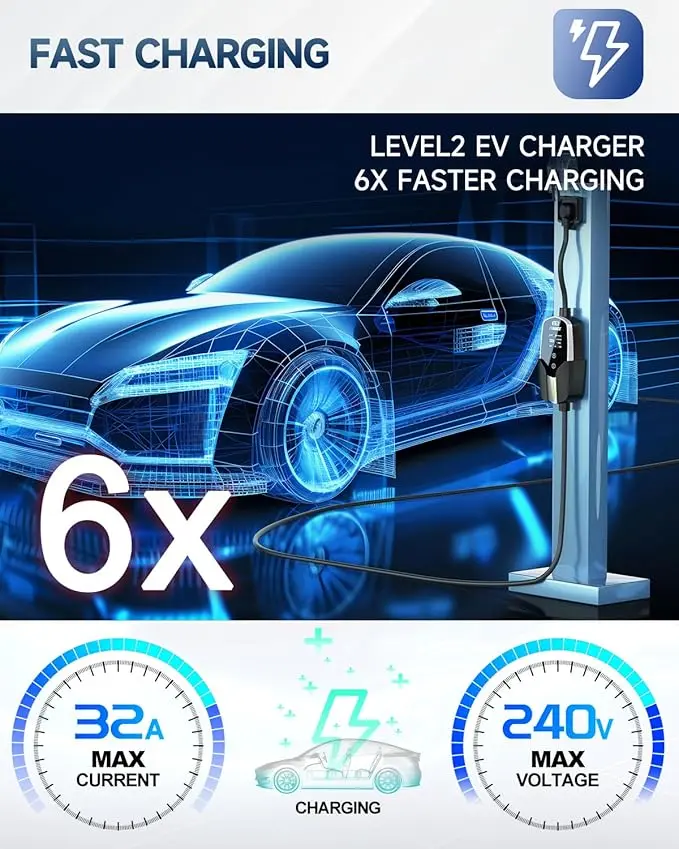 Level 2 EV Charger - Portable 32A EV Chargers NEMA 14-50 with 25ft Cable, Adjustable Current/Delay Charging for Electric Car Charger image 3