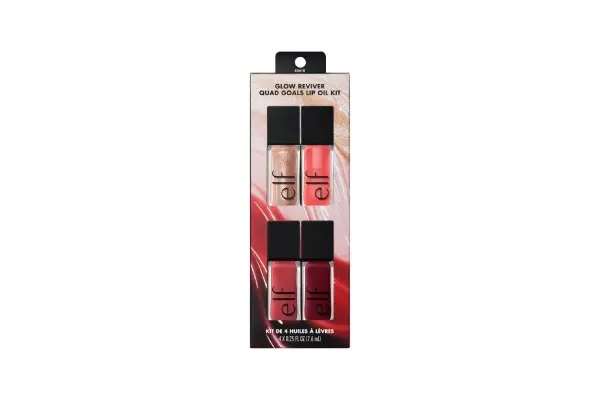 e.l.f. Glow Reviver Quad Goals Lip Oil Kit, Lip Gloss For A High-Gloss Finish & Sheer Wash Of Color, Non-Sticky, Vegan & Cruelty-Free, 4 Glosses image