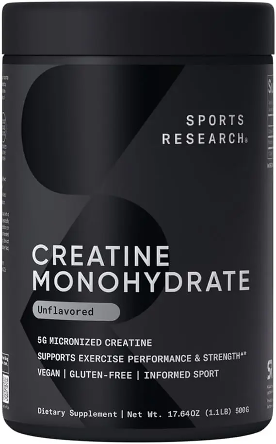 Sports Research Creatine Monohydrate - Gain Lean Muscle, Improve Performance and Strength and Support Workout Recovery - 5 g Micronized Creatine - 1.1LBS image 1